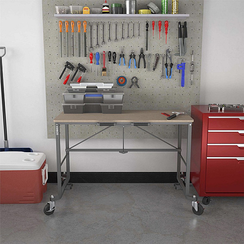 Cosco Smartfold Portable Work Desk Table Rectangle Top - Four Leg Base - 4 Legs - 350 lb Capacity - 51.40" Table Top Width x 26.50" Table Top Depth - 55.45" Height - Assembly Required - Brown - Steel - Medium Density Fiberboard (MDF) Top Mate (66720DKG1E)