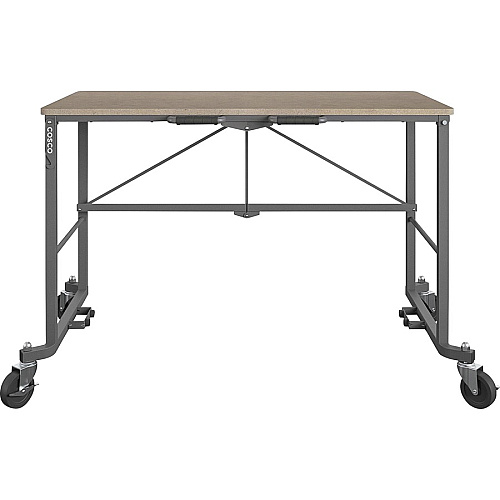 Cosco Smartfold Portable Work Desk Table Rectangle Top - Four Leg Base - 4 Legs - 350 lb Capacity - 51.40" Table Top Width x 26.50" Table Top Depth - 55.45" Height - Assembly Required - Brown - Steel - Medium Density Fiberboard (MDF) Top Mate (66720DKG1E)