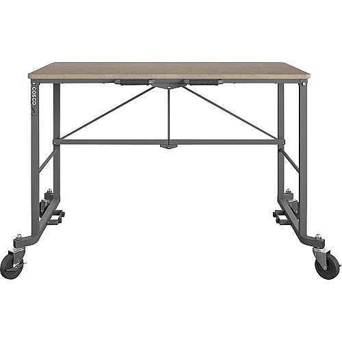 Cosco Smartfold Portable Work Desk Table Rectangle Top - Four Leg Base - 4 Legs - 350 lb Capacity - 51.40" Table Top Width x 26.50" Table Top Depth - 55.45" Height - Assembly Required - Brown - Steel - Medium Density Fiberboard (MDF) Top Mate (66720DKG1E)