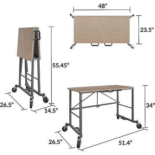 Cosco Smartfold Portable Work Desk Table Rectangle Top - Four Leg Base - 4 Legs - 350 lb Capacity - 51.40" Table Top Width x 26.50" Table Top Depth - 55.45" Height - Assembly Required - Brown - Steel - Medium Density Fiberboard (MDF) Top Mate (66720DKG1E)