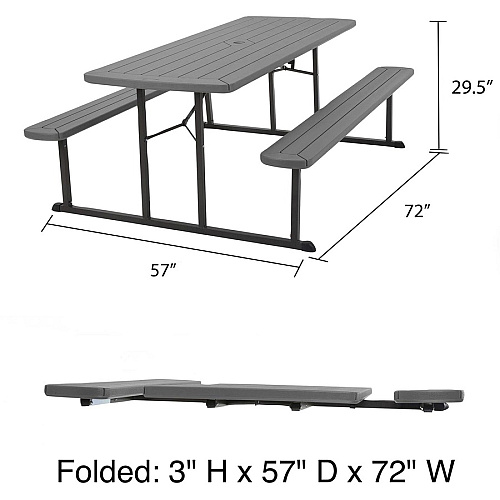 Cosco Folding Picnic Table Taupe Top - 800 lb Capacity - 72" Table Top Width x 57" Table Top Depth - 29" Height - Wood Grain, Resin Top Material - 1 Each (87902DGR1E)
