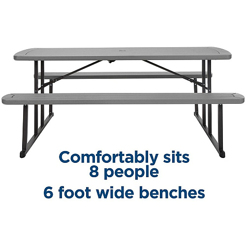 Cosco Folding Picnic Table Taupe Top - 800 lb Capacity - 72" Table Top Width x 57" Table Top Depth - 29" Height - Wood Grain, Resin Top Material - 1 Each (87902DGR1E)