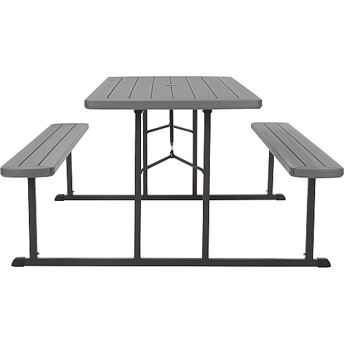 Cosco Folding Picnic Table Taupe Top - 800 lb Capacity - 72" Table Top Width x 57" Table Top Depth - 29" Height - Wood Grain, Resin Top Material - 1 Each (87902DGR1E)