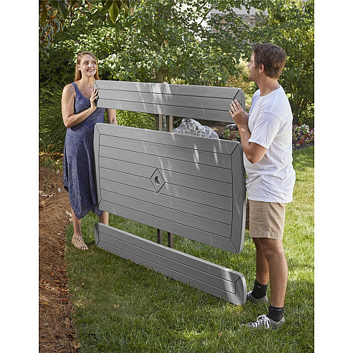 Cosco Folding Picnic Table Taupe Top - 800 lb Capacity - 72" Table Top Width x 57" Table Top Depth - 29" Height - Wood Grain, Resin Top Material - 1 Each (87902DGR1E)