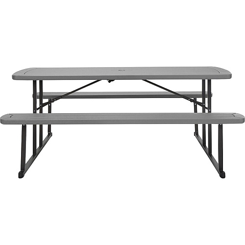 Cosco Folding Picnic Table Taupe Top - 800 lb Capacity - 72" Table Top Width x 57" Table Top Depth - 29" Height - Wood Grain, Resin Top Material - 1 Each (87902DGR1E)