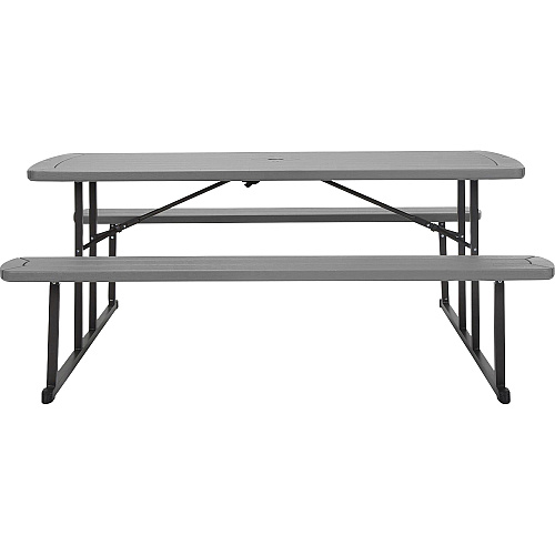 Cosco Folding Picnic Table Taupe Top - 800 lb Capacity - 72" Table Top Width x 57" Table Top Depth - 29" Height - Wood Grain, Resin Top Material - 1 Each (87902DGR1E)