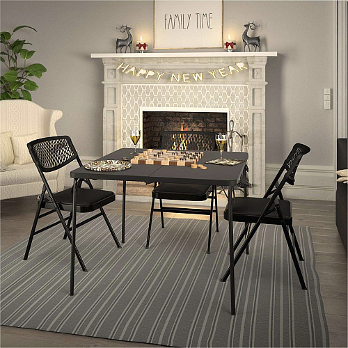 Cosco XL Fold-in-Half Card Table Four Leg Base - 4 Legs - 200 lb Capacity - 38.50" Table Top Width x 38.50" Table Top Depth - 29.50" Height - Black - 1 Each (14036BLK1E)