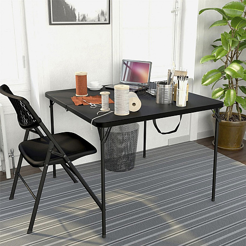 Cosco XL Fold-in-Half Card Table Four Leg Base - 4 Legs - 200 lb Capacity - 38.50" Table Top Width x 38.50" Table Top Depth - 29.50" Height - Black - 1 Each (14036BLK1E)