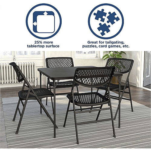 Cosco XL Fold-in-Half Card Table Four Leg Base - 4 Legs - 200 lb Capacity - 38.50" Table Top Width x 38.50" Table Top Depth - 29.50" Height - Black - 1 Each (14036BLK1E)