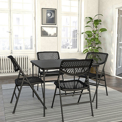 Cosco XL Fold-in-Half Card Table Four Leg Base - 4 Legs - 200 lb Capacity - 38.50" Table Top Width x 38.50" Table Top Depth - 29.50" Height - Black - 1 Each (14036BLK1E)