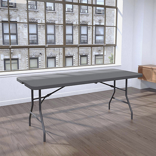 Dorel Zown Commercial Fold-in-Half Blow Mold Table For - Table TopRectangle Top - Four Leg Base - 4 Legs - 650 lb Capacity x 72" Table Top Width x 30" Table Top Depth - 29.25" Height - Gray - High-density Polyethylene (HDPE), Resin - 1 Each (60559SGY1E)