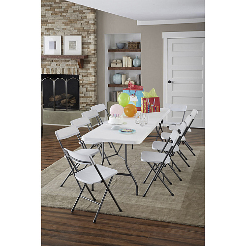 Cosco Fold-in-Half Blow Molded Table Rectangle Top - Four Leg Base - 4 Legs - 300 lb Capacity - 30" Table Top Width x 96" Table Top Depth - 29.25" Height - White - 1 Each (14778WSL1X)