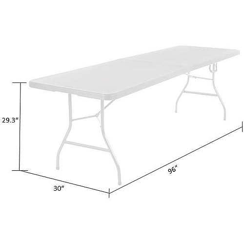 Cosco Fold-in-Half Blow Molded Table Rectangle Top - Four Leg Base - 4 Legs - 300 lb Capacity - 30" Table Top Width x 96" Table Top Depth - 29.25" Height - White - 1 Each (14778WSL1X)