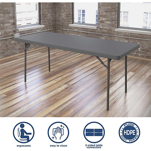 Dorel Zown Corner Blow Mold Large Folding Table 4 Legs - 800 lb Capacity - 72" Table Top Width x 30" Table Top Depth - 29.25" Height - Gray - High-density Polyethylene (HDPE), Resin - 1 Each (60526SGY1E)