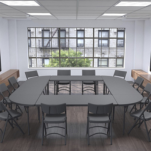 Dorel Zown Corner Blow Mold Large Folding Table 4 Legs - 800 lb Capacity - 72" Table Top Width x 30" Table Top Depth - 29.25" Height - Gray - High-density Polyethylene (HDPE), Resin - 1 Each (60526SGY1E)