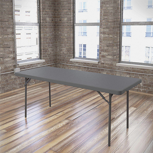 Dorel Zown Corner Blow Mold Large Folding Table 4 Legs - 800 lb Capacity - 72" Table Top Width x 30" Table Top Depth - 29.25" Height - Gray - High-density Polyethylene (HDPE), Resin - 1 Each (60526SGY1E)