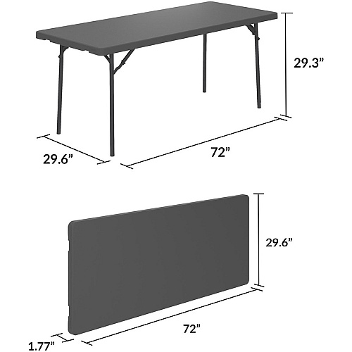 Dorel Zown Corner Blow Mold Large Folding Table 4 Legs - 800 lb Capacity - 72" Table Top Width x 30" Table Top Depth - 29.25" Height - Gray - High-density Polyethylene (HDPE), Resin - 1 Each (60526SGY1E)