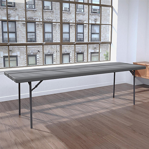 Dorel ZOWN 96" Commercial Blow Mold Folding Table 4 Legs - 1000 lb Capacity x 96" Table Top Width x 30" Table Top Depth - 29.30" Height - Gray - High-density Polyethylene (HDPE), Resin - 1 Each (60528SGY1E)