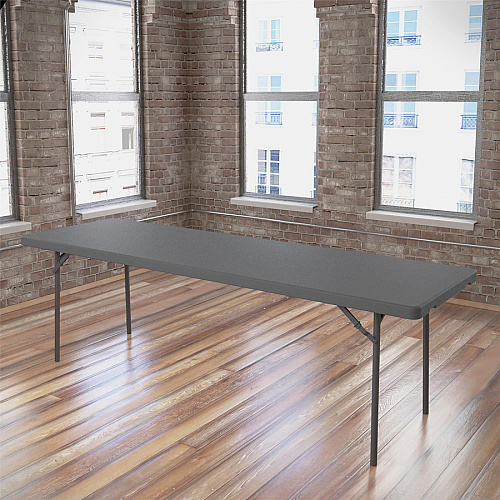 Dorel ZOWN 96" Commercial Blow Mold Folding Table 4 Legs - 1000 lb Capacity x 96" Table Top Width x 30" Table Top Depth - 29.30" Height - Gray - High-density Polyethylene (HDPE), Resin - 1 Each (60528SGY1E)