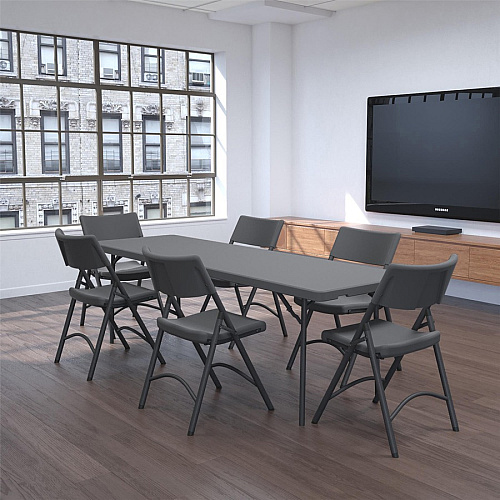 Dorel ZOWN 96" Commercial Blow Mold Folding Table 4 Legs - 1000 lb Capacity x 96" Table Top Width x 30" Table Top Depth - 29.30" Height - Gray - High-density Polyethylene (HDPE), Resin - 1 Each (60528SGY1E)