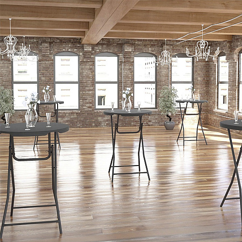 Dorel Zown Commercial Cocktail Folding Table Round Top - Four Leg Base - 4 Legs - 350 lb Capacity x 32" Table Top Diameter - 43.62" Height - Gray - High-density Polyethylene (HDPE), Resin - 1 Each (60436SGY1E)