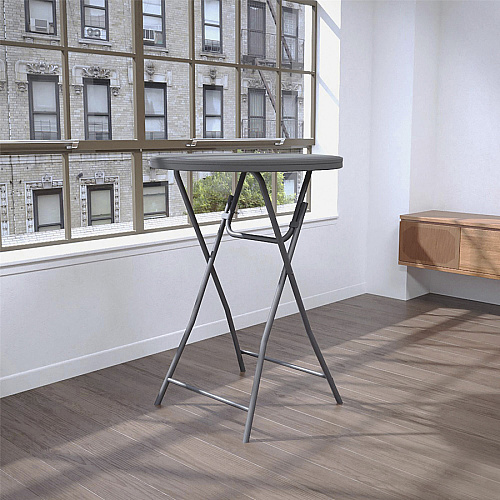 Dorel Zown Commercial Cocktail Folding Table Round Top - Four Leg Base - 4 Legs - 350 lb Capacity x 32" Table Top Diameter - 43.62" Height - Gray - High-density Polyethylene (HDPE), Resin - 1 Each (60436SGY1E)