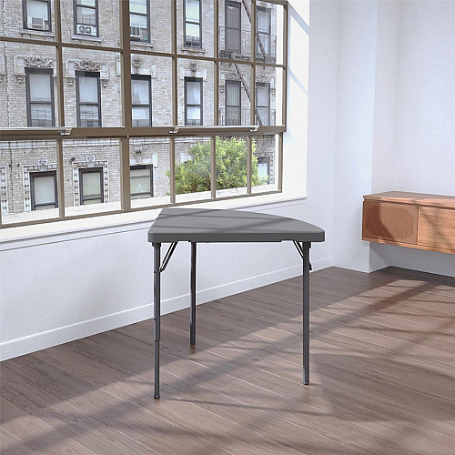 Dorel Zown Classic 24" Corner Blow Mold Fold Table Half Moon Top - 3 Legs - 200 lb Capacity - 29.50" Table Top Width x 29.20" Table Top Depth - 29.50" Height - Gray - High-density Polyethylene (HDPE), Resin - 2 / Carton (60523SGY2E)
