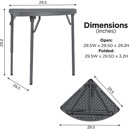 Dorel Zown Classic 24" Corner Blow Mold Fold Table Half Moon Top - 3 Legs - 200 lb Capacity - 29.50" Table Top Width x 29.20" Table Top Depth - 29.50" Height - Gray - High-density Polyethylene (HDPE), Resin - 2 / Carton (60523SGY2E)