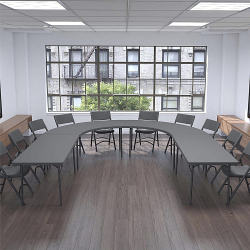 Dorel Zown Moon Commercial Blow Mold Folding Table 5 Legs - 600 lb Capacity - 30" Table Top Width x 92.60" Table Top Depth - 29.25" Height - Gray - High-density Polyethylene (HDPE) - 1 Each (60527SGY1E)