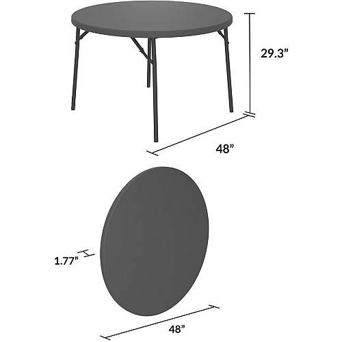 Dorel Zown Commercial Round Blow Mold Fold Table Round Top - 4 Legs - 750 lb Capacity - 48" Table Top Diameter - 29.30" Height - Gray - High-density Polyethylene (HDPE), Resin - 1 Each (60533SGY1E)