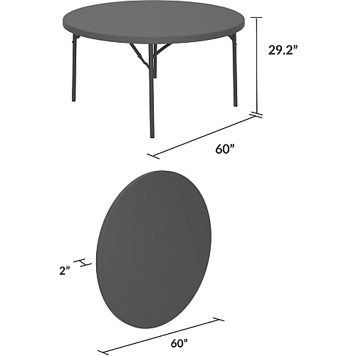 Cosco Zown Commercial Round Blow Mold Fold Table Round Top - 750 lb Capacity - 72" Table Top Diameter - 29.30" Height - Gray - High-density Polyethylene (HDPE), Resin - 1 Each (60537SGY1E)