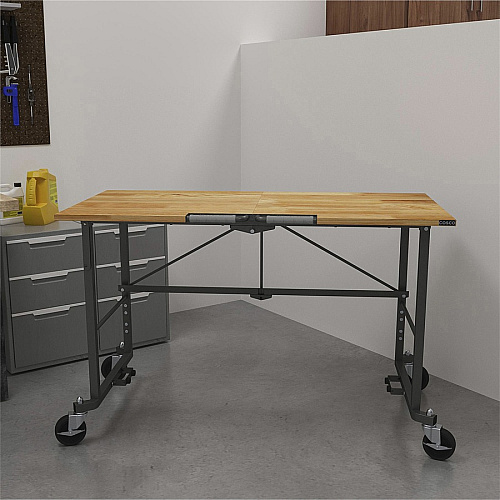 Cosco Smartfold Portable Work Desk Table Four Leg Base - 4 Legs - 400 lb Capacity - 14.50" Table Top Width x 25.51" Table Top Depth - 55.25" Height - Gray - Steel - Hardwood Top Material - 1 Each (66760DKG1E)