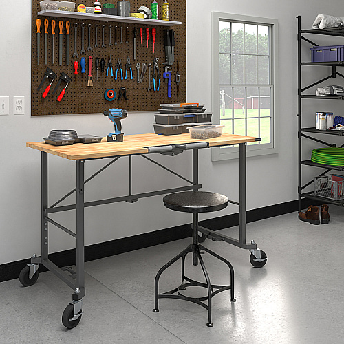 Cosco Smartfold Portable Work Desk Table Four Leg Base - 4 Legs - 400 lb Capacity - 14.50" Table Top Width x 25.51" Table Top Depth - 55.25" Height - Gray - Steel - Hardwood Top Material - 1 Each (66760DKG1E)