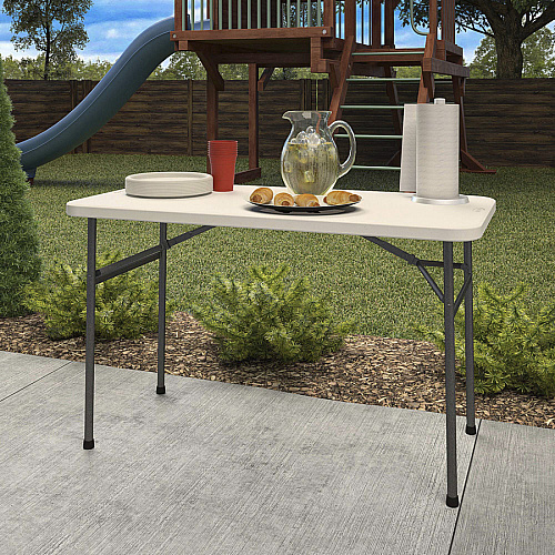 Cosco Straight Folding Utility Table Rectangle Top - Four Leg Base - 4 Legs - 200 lb Capacity - 48" Table Top Width x 24" Table Top Depth - 29.25" Height - White - 1 Each (14146WSL1E)