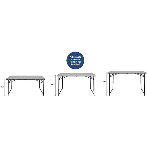Cosco Fold Portable Indoor/Outdoor Utility Table 200 lb Capacity - Height Adjustable - 48" Table Top Width x 24" Table Top Depth - 28" Height - Gray - Steel, Resin - 1 Each (14400GRY1E)