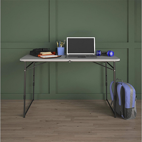 Cosco Fold Portable Indoor/Outdoor Utility Table 200 lb Capacity - Height Adjustable - 48" Table Top Width x 24" Table Top Depth - 28" Height - Gray - Steel, Resin - 1 Each (14400GRY1E)