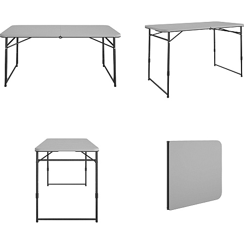 Cosco Fold Portable Indoor/Outdoor Utility Table 200 lb Capacity - Height Adjustable - 48" Table Top Width x 24" Table Top Depth - 28" Height - Gray - Steel, Resin - 1 Each (14400GRY1E)