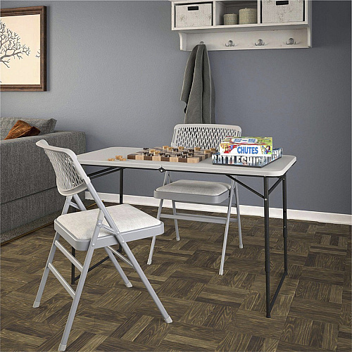 Cosco Fold Portable Indoor/Outdoor Utility Table 200 lb Capacity - Height Adjustable - 48" Table Top Width x 24" Table Top Depth - 28" Height - Gray - Steel, Resin - 1 Each (14400GRY1E)