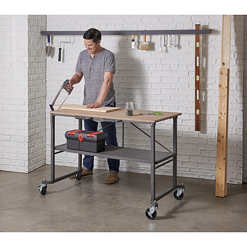 Cosco Smartfold Portable Work Desk Table Rectangle Top - Four Leg Base - 4 Legs - 600 lb Capacity - 51.40" Table Top Width x 26.50" Table Top Depth - 34" Height - Gray - Steel - Medium Density Fiberboard (MDF) Top Material - 1 Each (66721DKG1E)