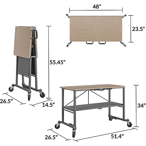Cosco Smartfold Portable Work Desk Table Rectangle Top - Four Leg Base - 4 Legs - 600 lb Capacity - 51.40" Table Top Width x 26.50" Table Top Depth - 34" Height - Gray - Steel - Medium Density Fiberboard (MDF) Top Material - 1 Each (66721DKG1E)