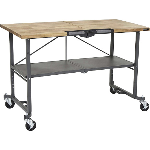 Cosco SmartFold Butcher Block Portable Workbench 400 lb Capacity - 52" Table Top Width x 34.80" Table Top Depth - 25.50" Height - Assembly Required - Gray - 1 Each (66765DKG1E)