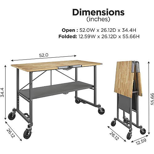Cosco SmartFold Butcher Block Portable Workbench 400 lb Capacity - 52" Table Top Width x 34.80" Table Top Depth - 25.50" Height - Assembly Required - Gray - 1 Each (66765DKG1E)
