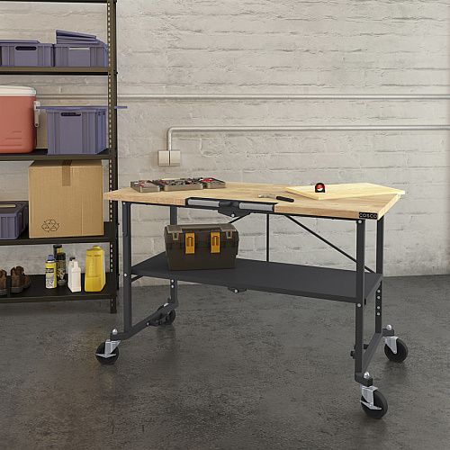 Cosco SmartFold Butcher Block Portable Workbench 400 lb Capacity - 52" Table Top Width x 34.80" Table Top Depth - 25.50" Height - Assembly Required - Gray - 1 Each (66765DKG1E)