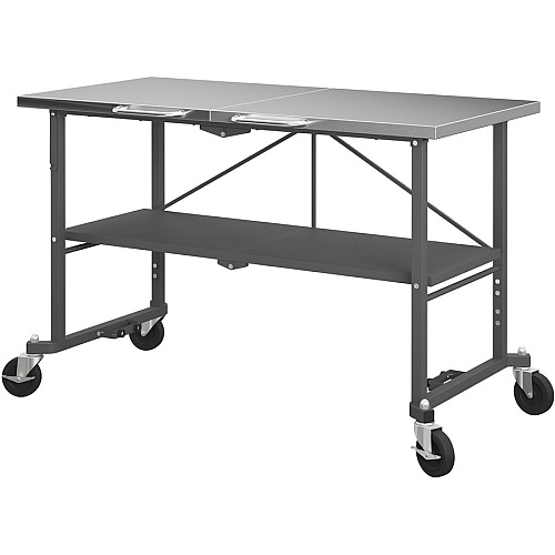 Cosco Commercial SmartFold Portable Workbench Four Leg Base - 4 Legs - 700 lb Capacity - 52" Table Top Width x 25.50" Table Top Depth - 34.70" Height - Assembly Required - Gray - Stainless Steel - Stainless Steel Top Material - 1 Each (66771DKG1E)
