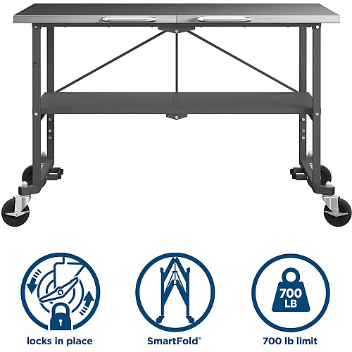 Cosco Commercial SmartFold Portable Workbench Four Leg Base - 4 Legs - 700 lb Capacity - 52" Table Top Width x 25.50" Table Top Depth - 34.70" Height - Assembly Required - Gray - Stainless Steel - Stainless Steel Top Material - 1 Each (66771DKG1E)