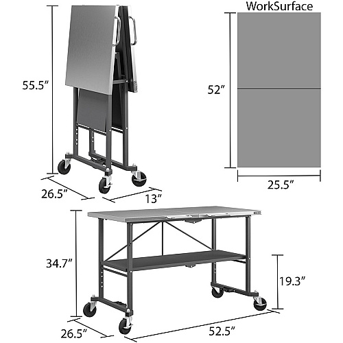 Cosco Commercial SmartFold Portable Workbench Four Leg Base - 4 Legs - 700 lb Capacity - 52" Table Top Width x 25.50" Table Top Depth - 34.70" Height - Assembly Required - Gray - Stainless Steel - Stainless Steel Top Material - 1 Each (66771DKG1E)