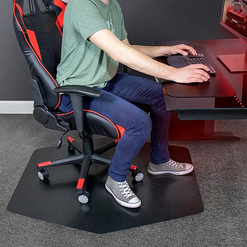 ES ROBBINS Game Zone Chair Mat Medium Pile Carpet, Hard Floor - 46" Length x 42" Width - Hexagon - Vinyl - Black - 1 Each (121562)