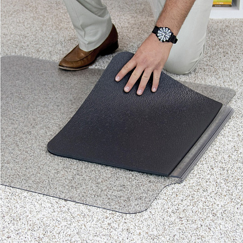 ES ROBBINS Sit or Stand Mat with Lip Pile Carpet - 53" Length x 36" Width - Lip Size 18" Length x 20" Width - Rectangular - Vinyl, Foam - Clear - 1 Each (184619)