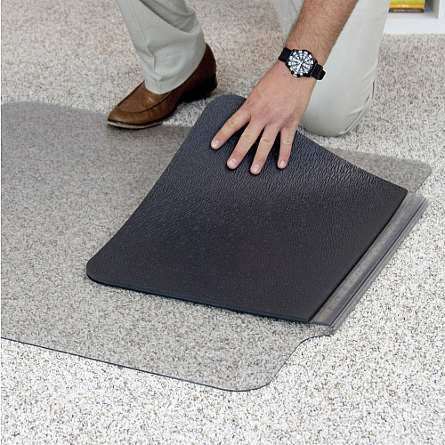 ES ROBBINS Sit or Stand Mat with Lip Pile Carpet - 53" Length x 36" Width - Lip Size 18" Length x 20" Width - Rectangular - Vinyl, Foam - Clear - 1 Each (184619)