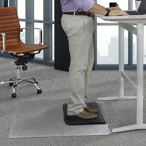 ES ROBBINS Sit or Stand Mat with Lip Pile Carpet - 53" Length x 36" Width - Lip Size 18" Length x 20" Width - Rectangular - Vinyl, Foam - Clear - 1 Each (184619)